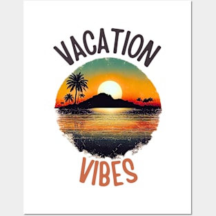 Vacation Vibes Tropical Vintage Sunset Posters and Art